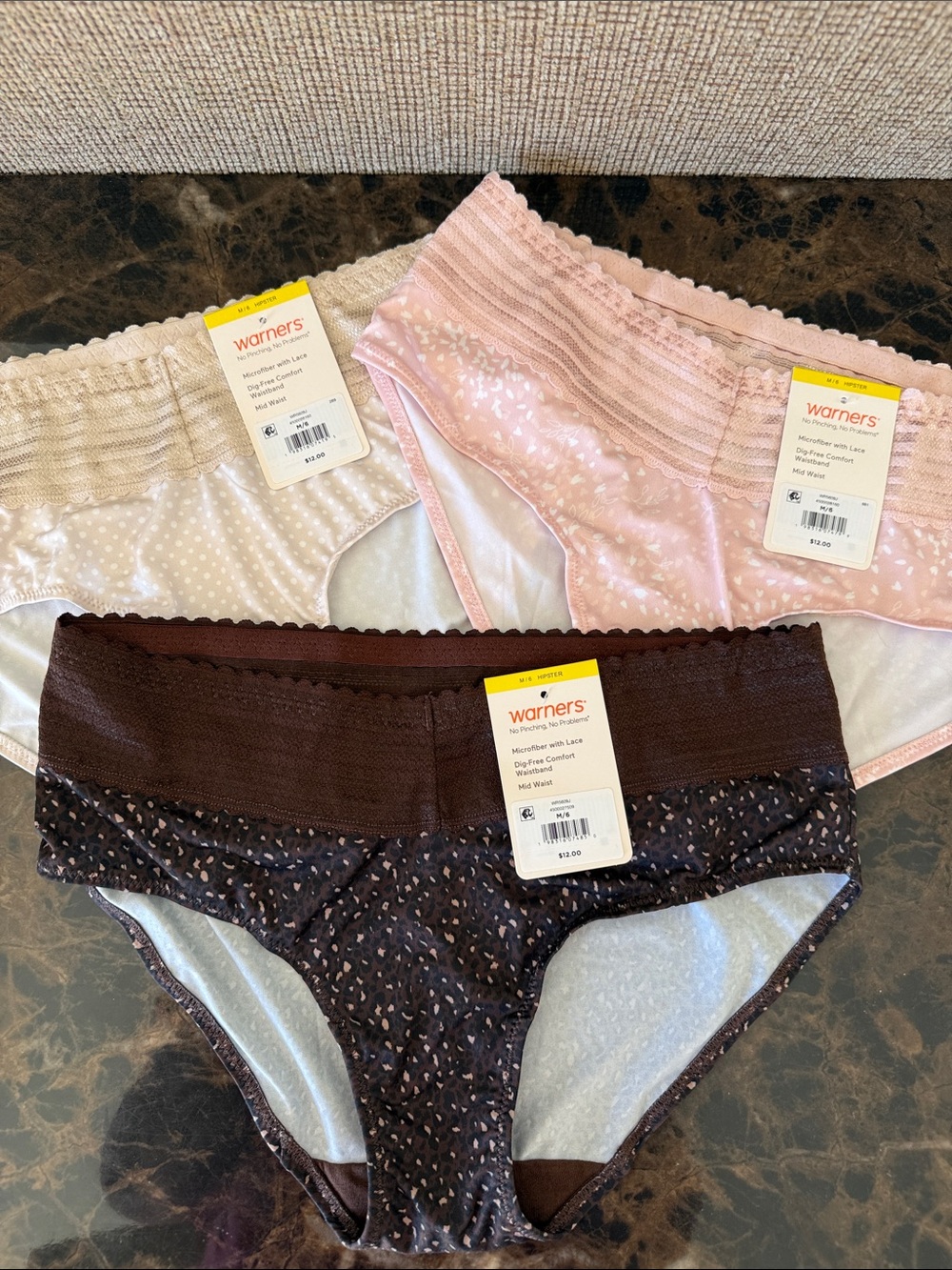 New! Set of Three Warners Hipster Panties, Size Medium